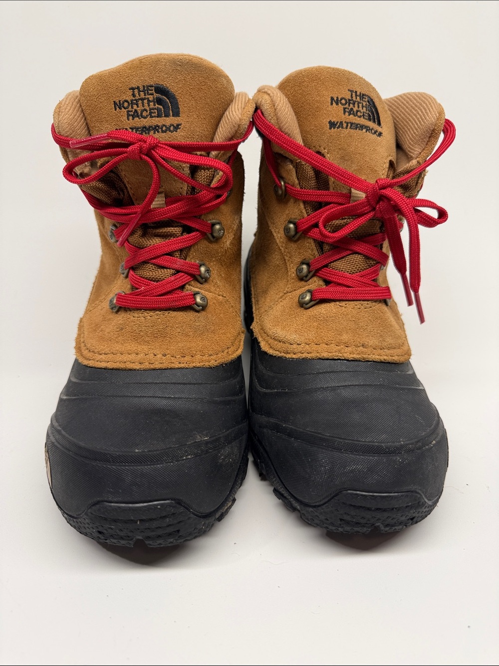 The North Face Kids Brown Suede & Black Rubber Boots with Red Laces